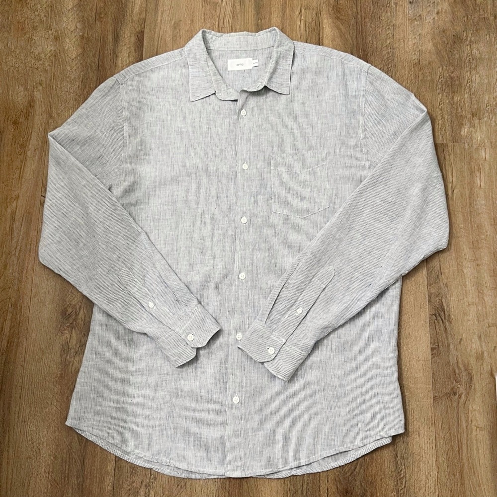 Onia Mens XL Linen Blend Striped Long Sleeve Button Down Shirt